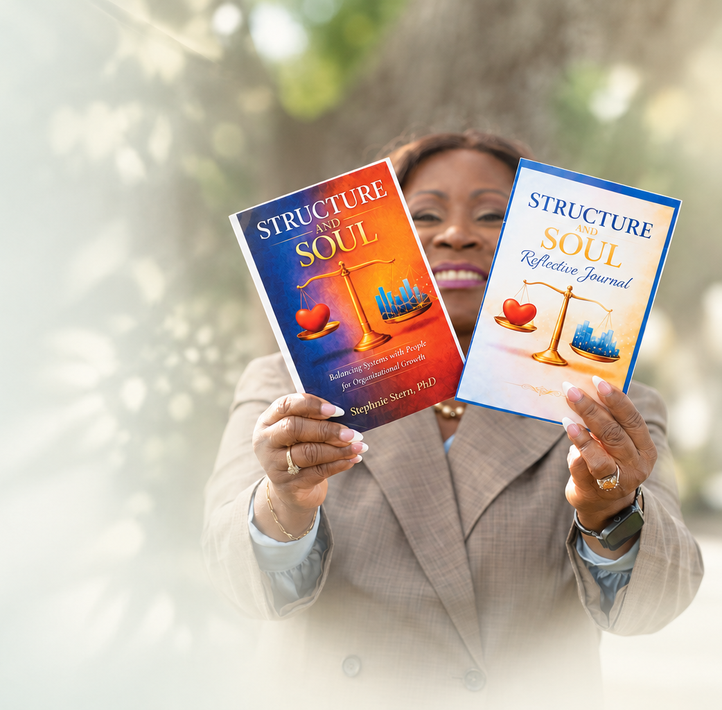 Dr. Stephnie Stern holding two books from the Structure and Soul collection