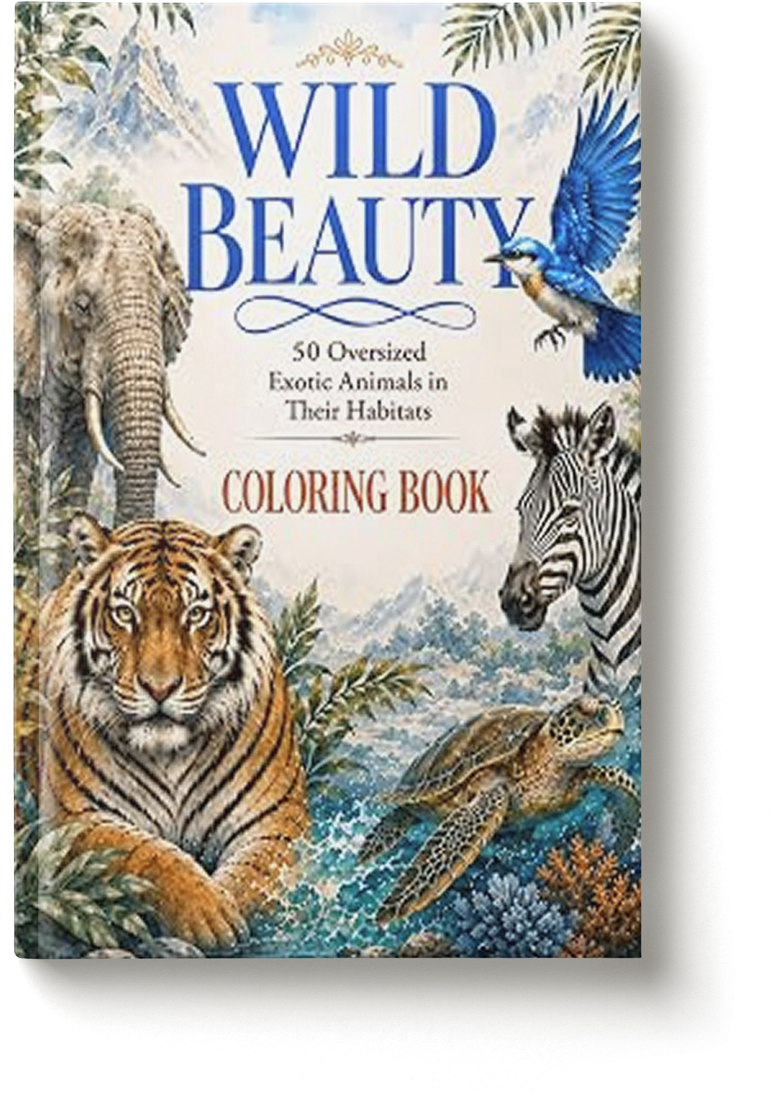 WILD BEAUTY COLORING BOOK: 50 OVERSIZED EXOTIC ANIMALS IN THEIR HABITATS cover